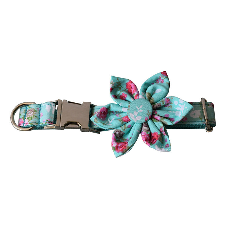 Green Rose Dog Collar and Leash