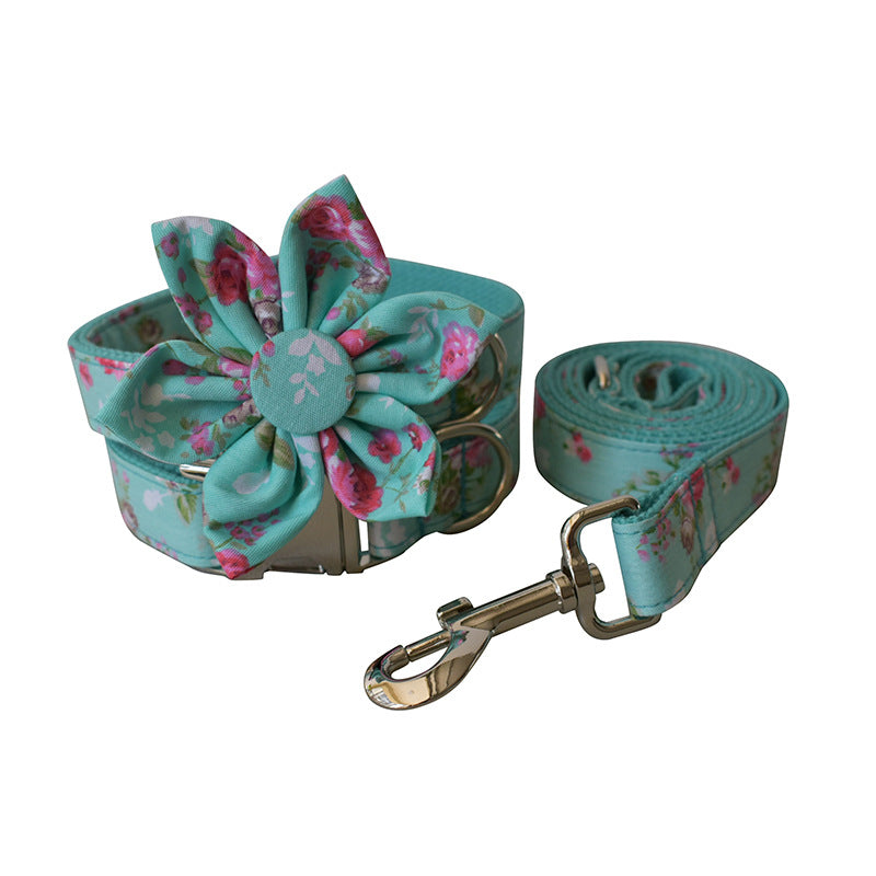 Green Rose Dog Collar and Leash