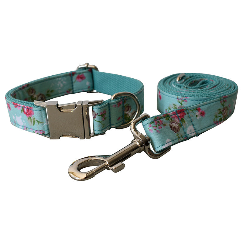 Green Rose Dog Collar and Leash