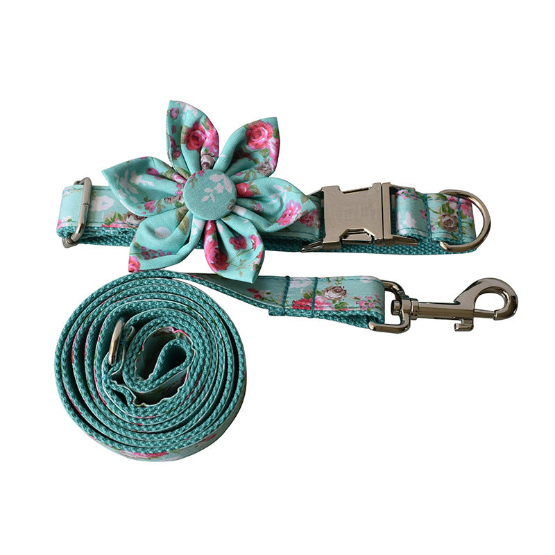 Green Rose Dog Collar and Leash