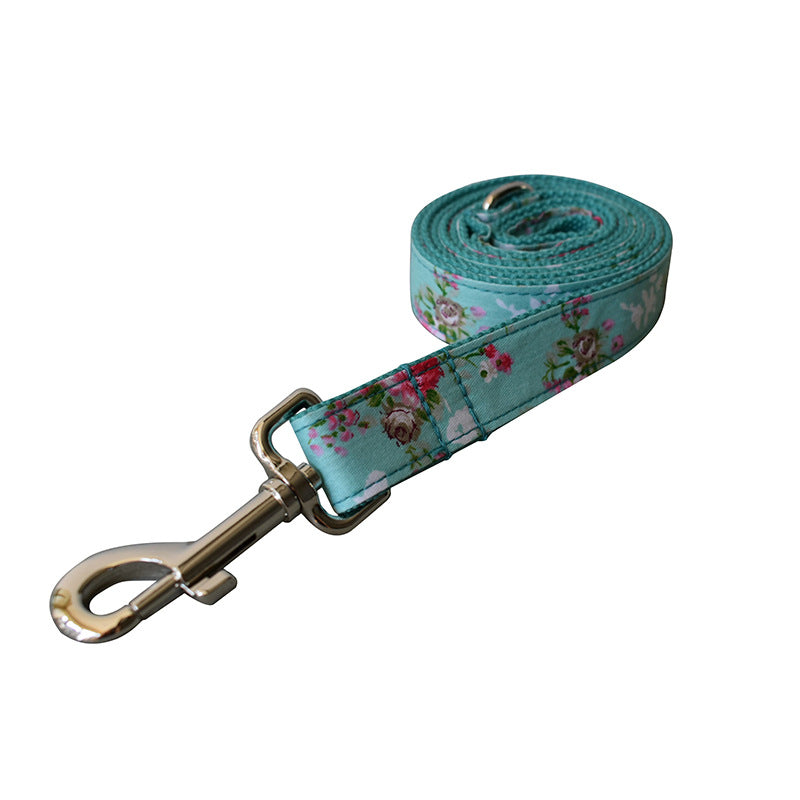 Green Rose Dog Collar and Leash