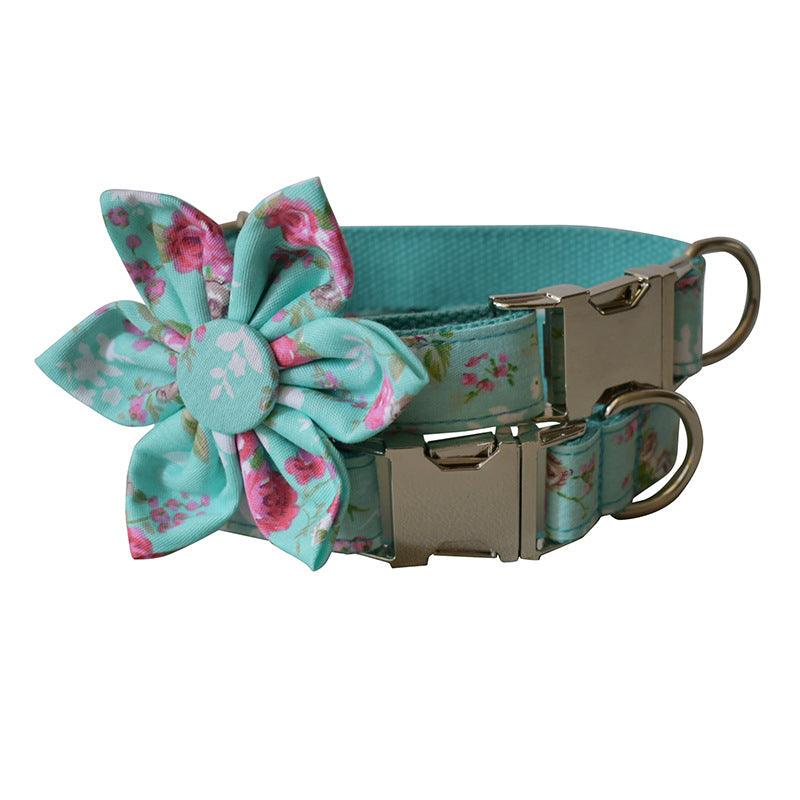 Green Rose Dog Collar and Leash