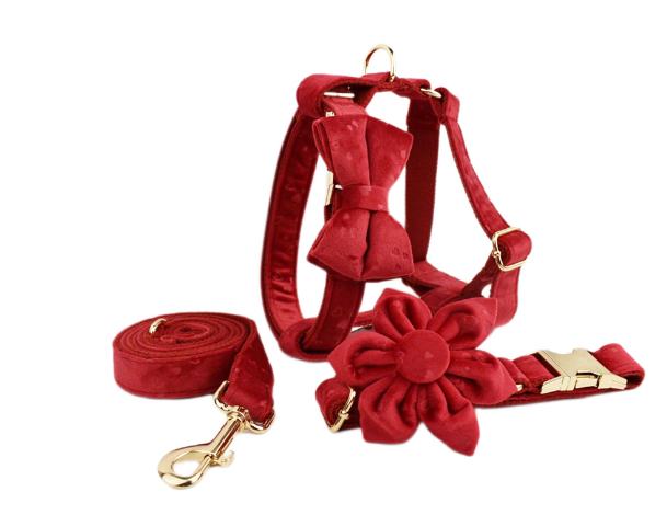 Velvet Fabric Collar/Harness Dog Sets