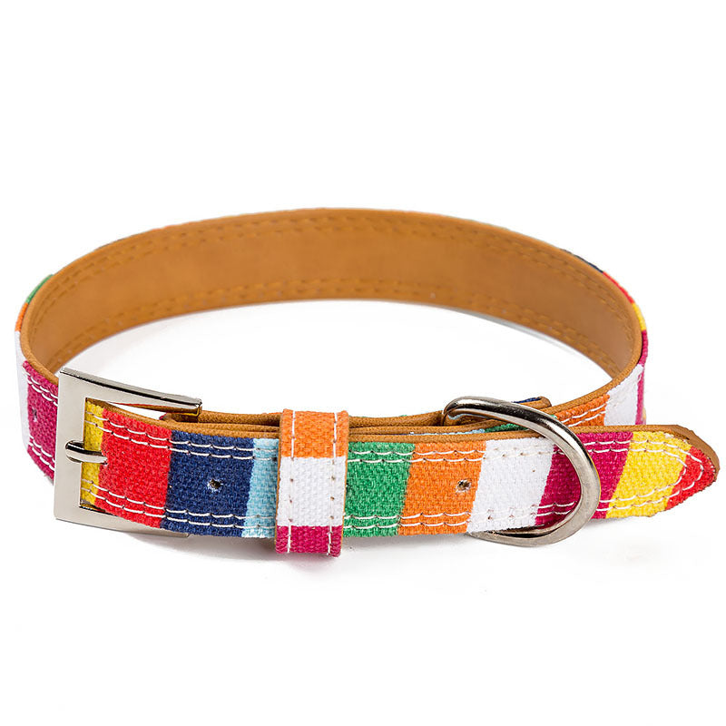 Rainbow Leather Dog Collar