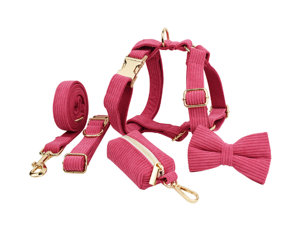 Velvet Fabric Collar/Harness Dog Sets