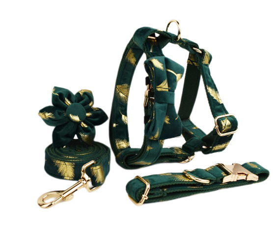 Velvet Fabric Collar/Harness Dog Sets